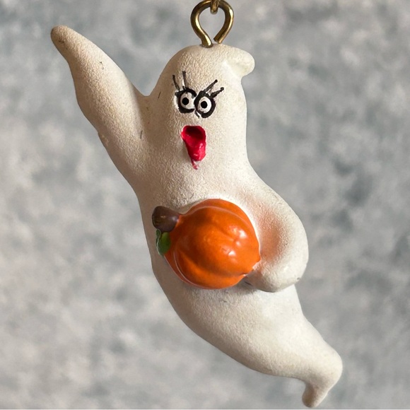 Vintage Ghost With Pumpkin Dangle Earrings Pierced Hook Halloween - Picture 2 of 7